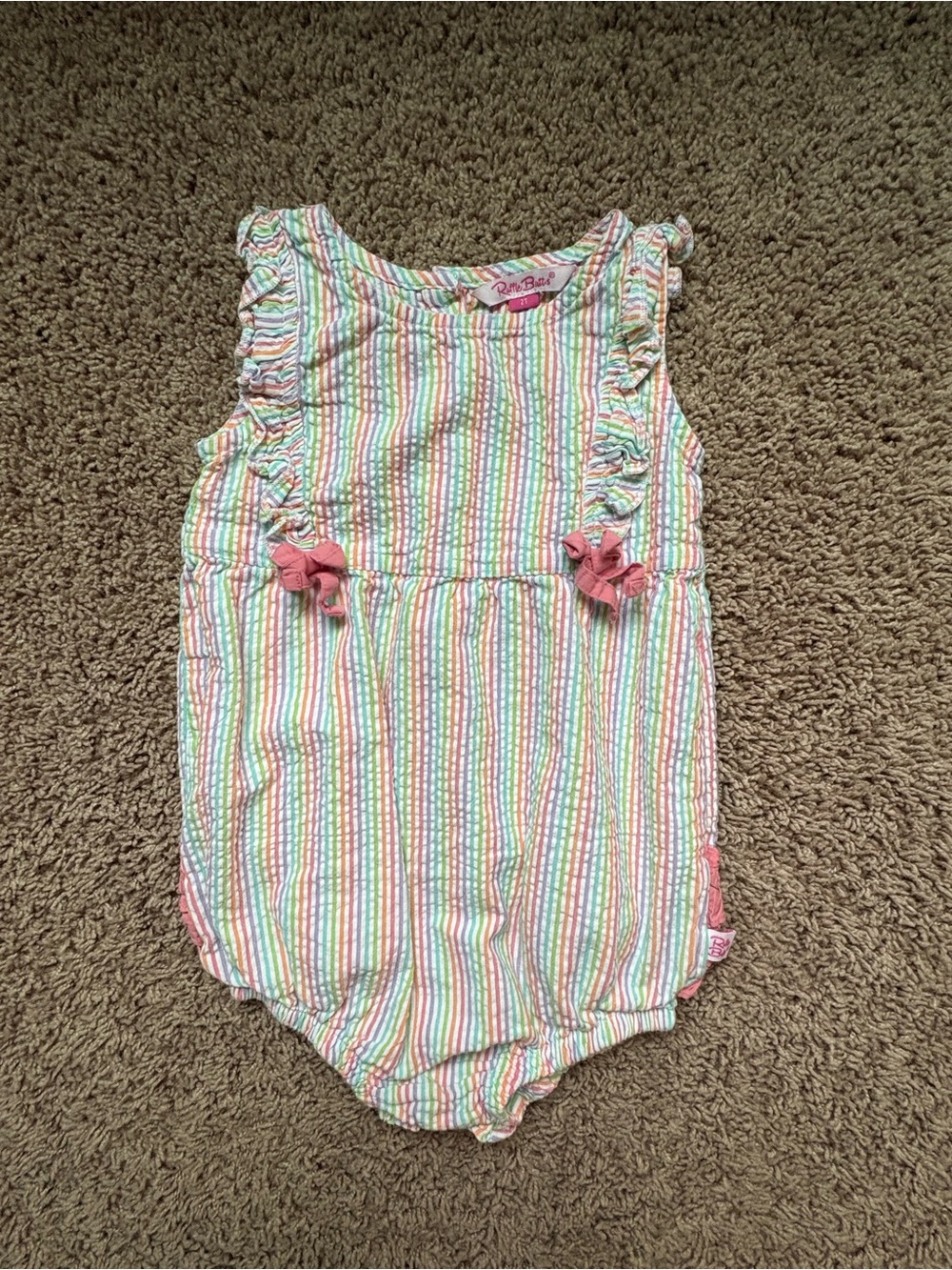 Ruffle Butts Pink Multi-Stripe Girls One-Piece Romper / Bubble